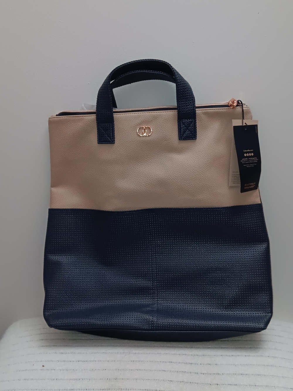 Caboodles Beige and Navy Colorblock Tote